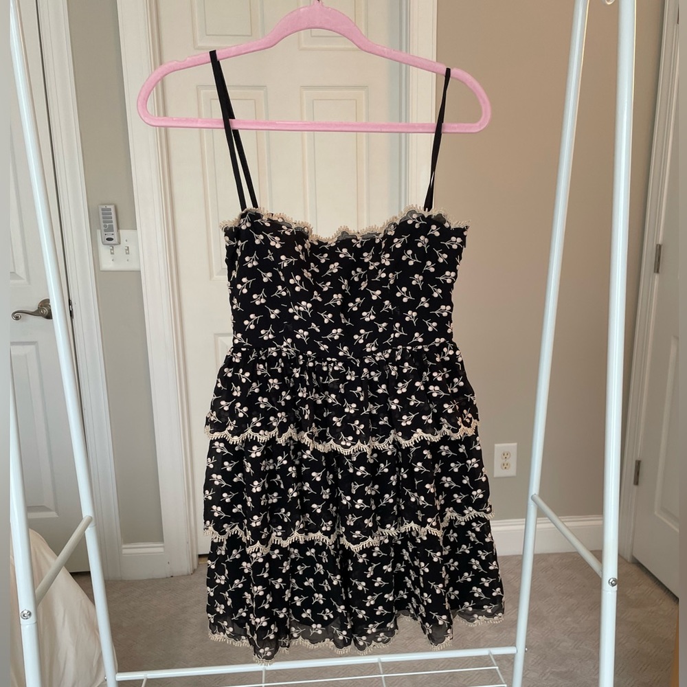 REDValentino silk embroidered mini dress with tiered skirt
